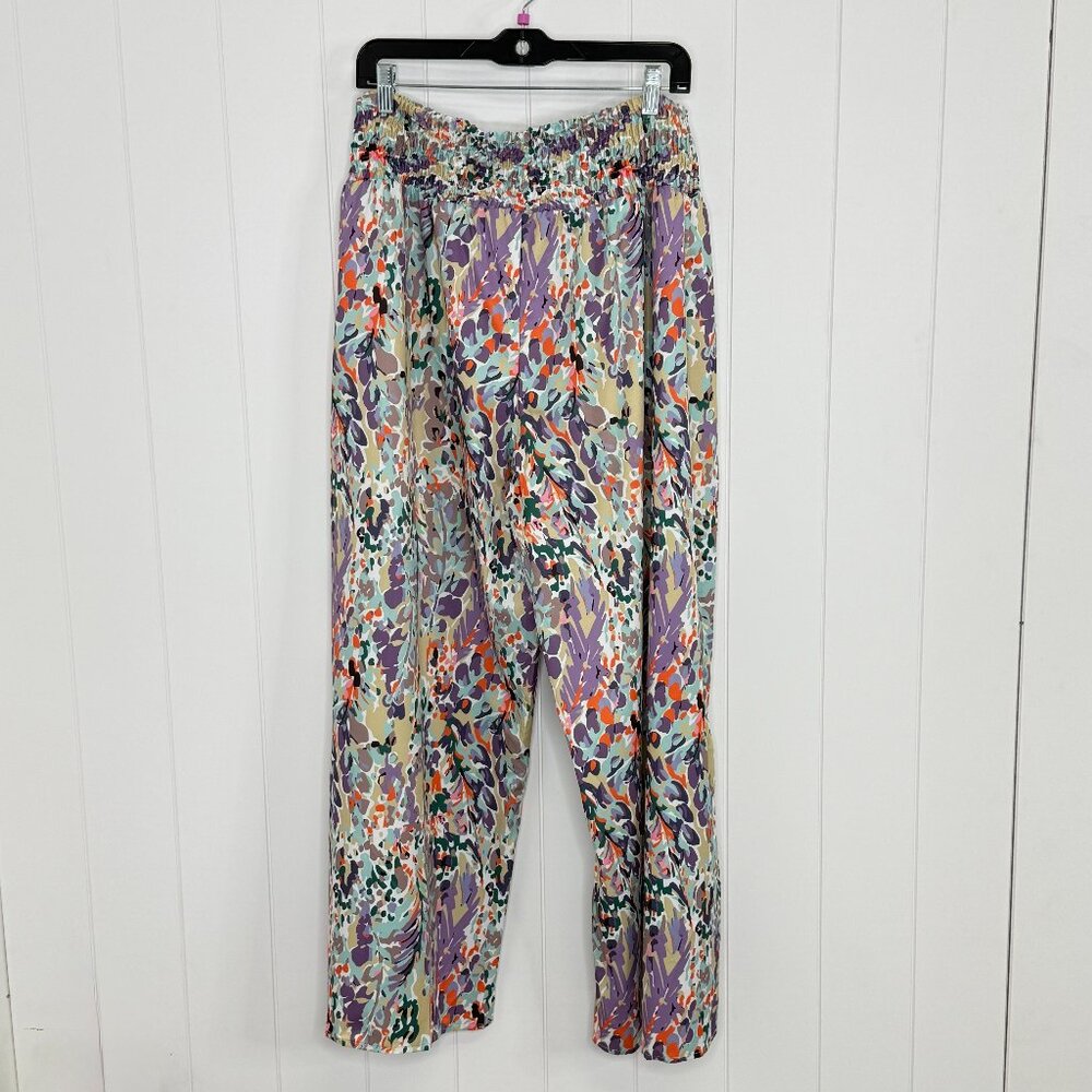 Plus Size Colorful Abstract Floral Wide Leg Pants Silky Palazzo Pants 5XL (3XL) - Picture 6 of 6